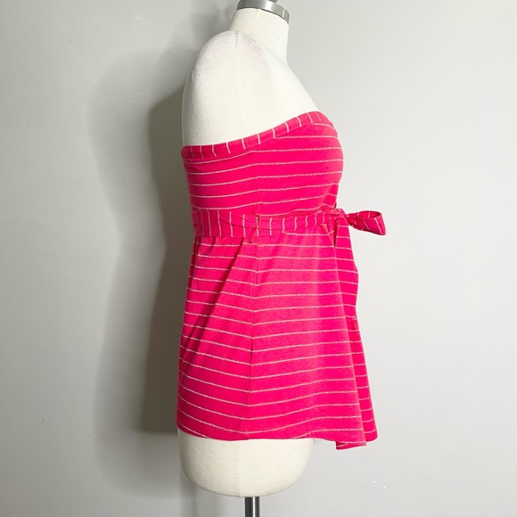 DEREK HEART Metallic Stripe Strapless Belted Top - Picture 3 of 5